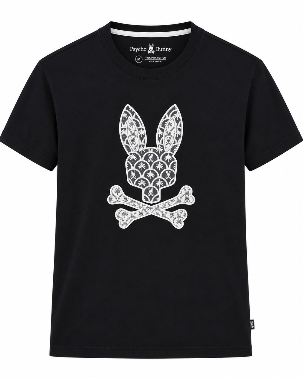 PLAYERA CABALLERO PSYCHO BUNNY CUELLO REDONDO NEGRA LOGO PALMERAS 5