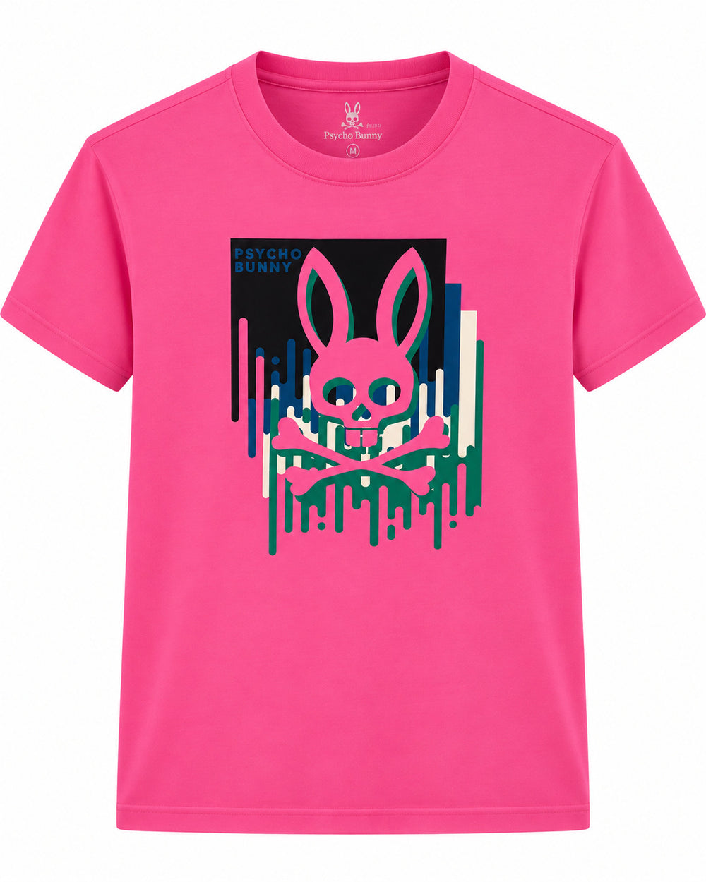 PLAYERA CABALLERO PSYCHO BUNNY CUELLO REDONDO ROSA LOGO CON VERDE,BLANCO Y NEGRO 5