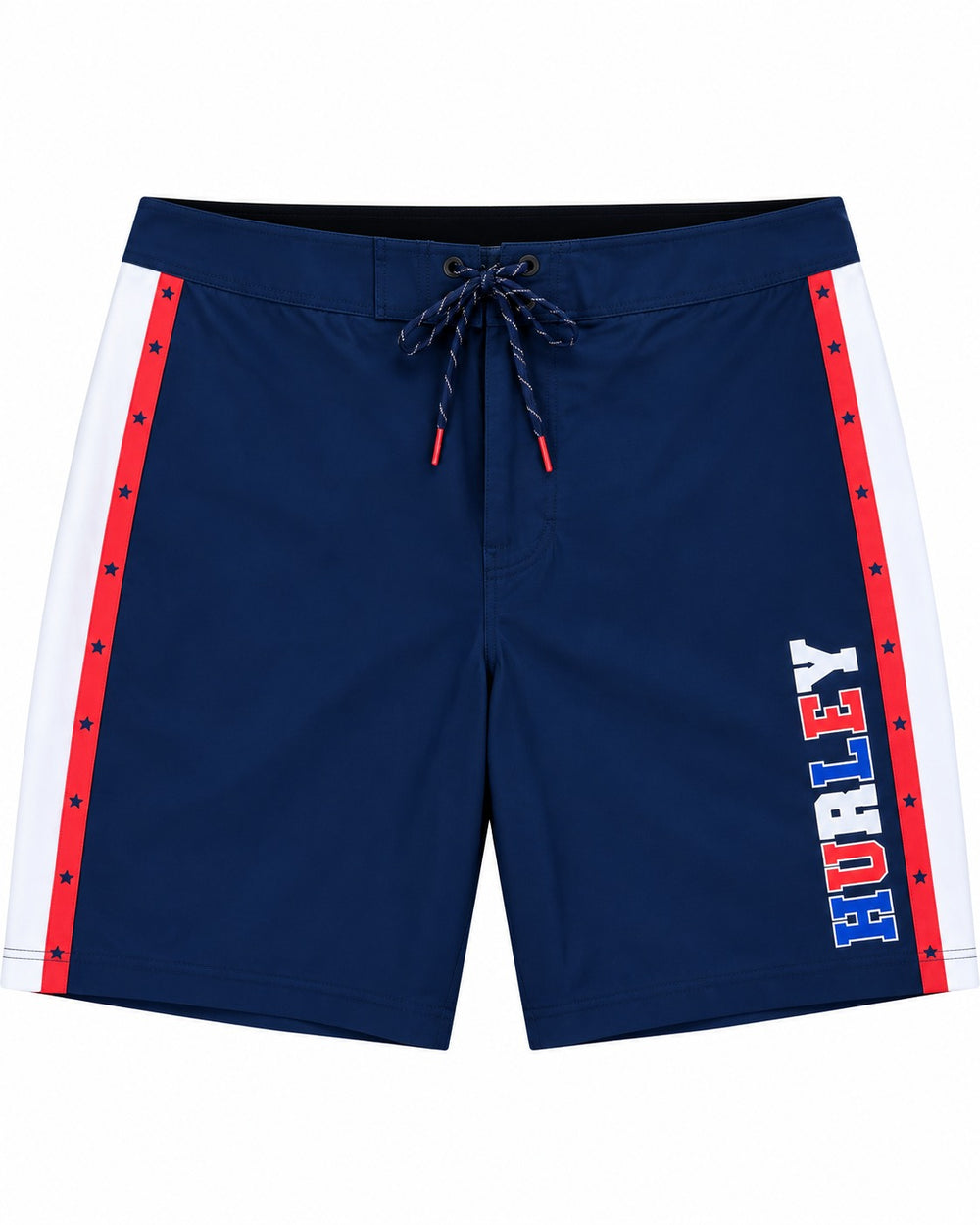 SHORT DE BAÑO HURLEY AZUL NAVY ESTRELLAS Y FRANJA BLANCA C/ ROJO