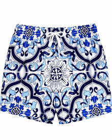 SHORT DE BAÑO YOUNGLA BLANCO CON AZULES MANDALAS