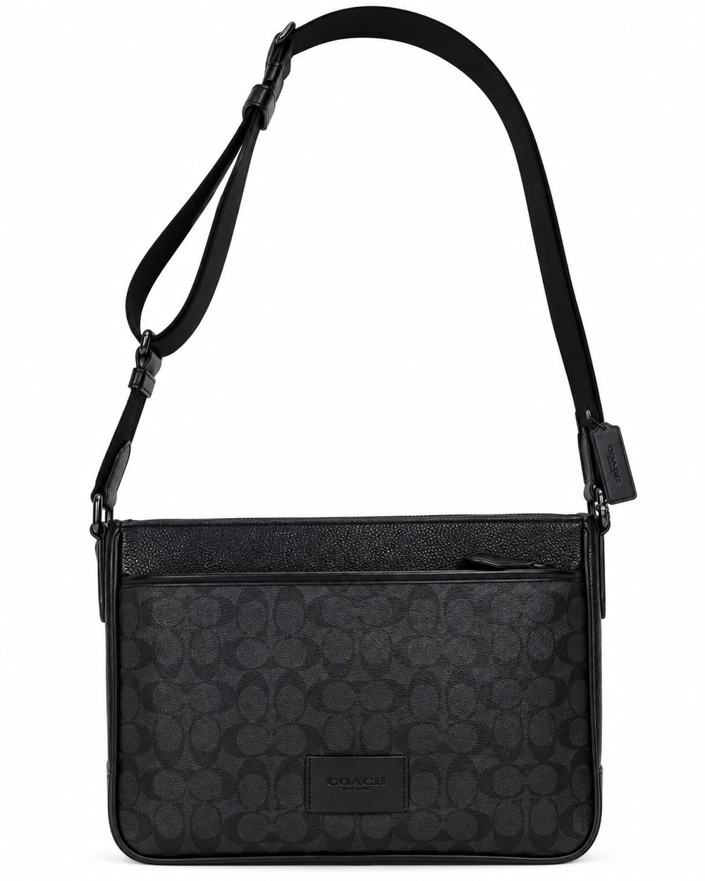 BANDOLERA COACH MONOGRAMA RELIEVE DOBLE CIERRE NEGRO