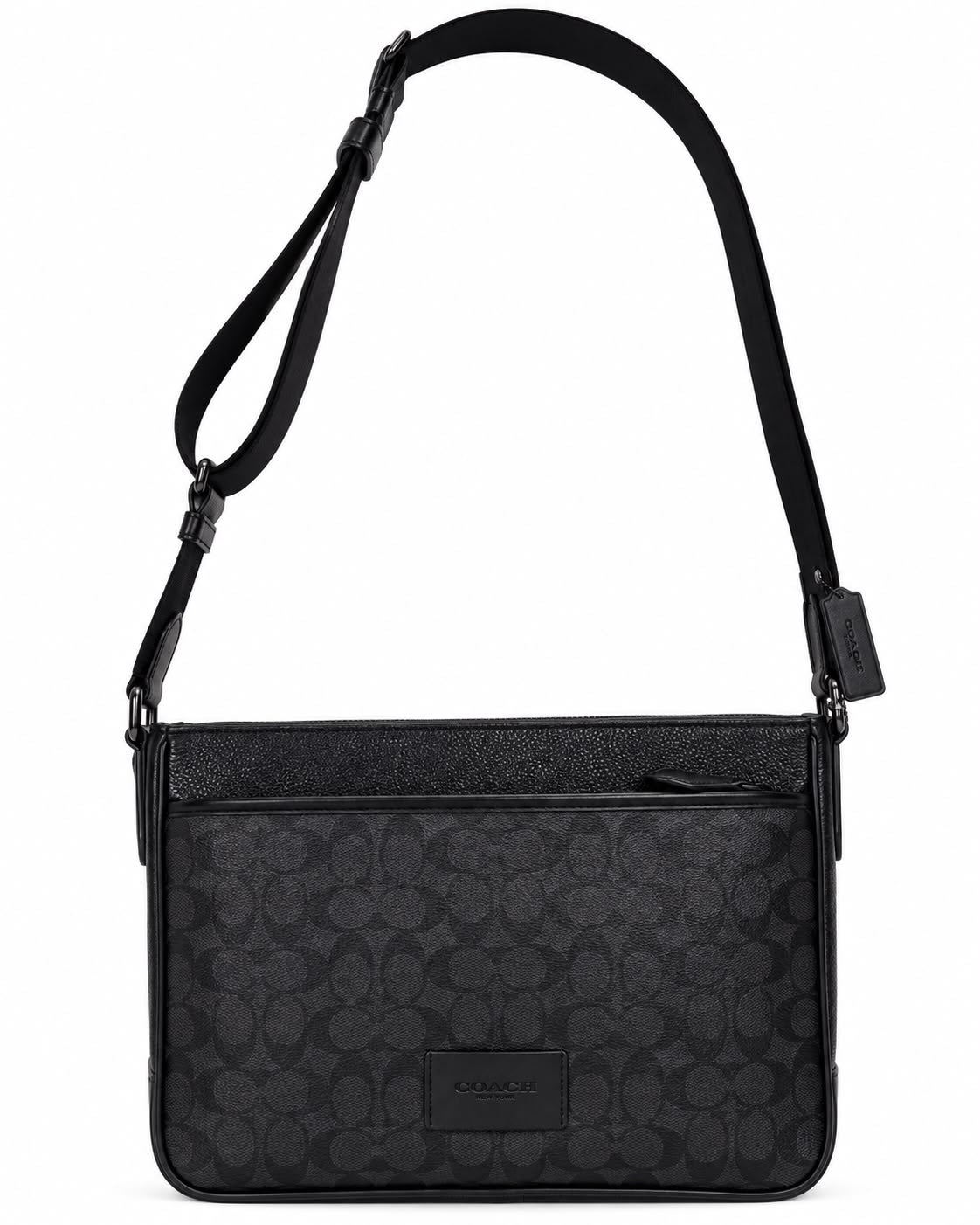 BANDOLERA COACH MONOGRAMA RELIEVE DOBLE CIERRE NEGRO