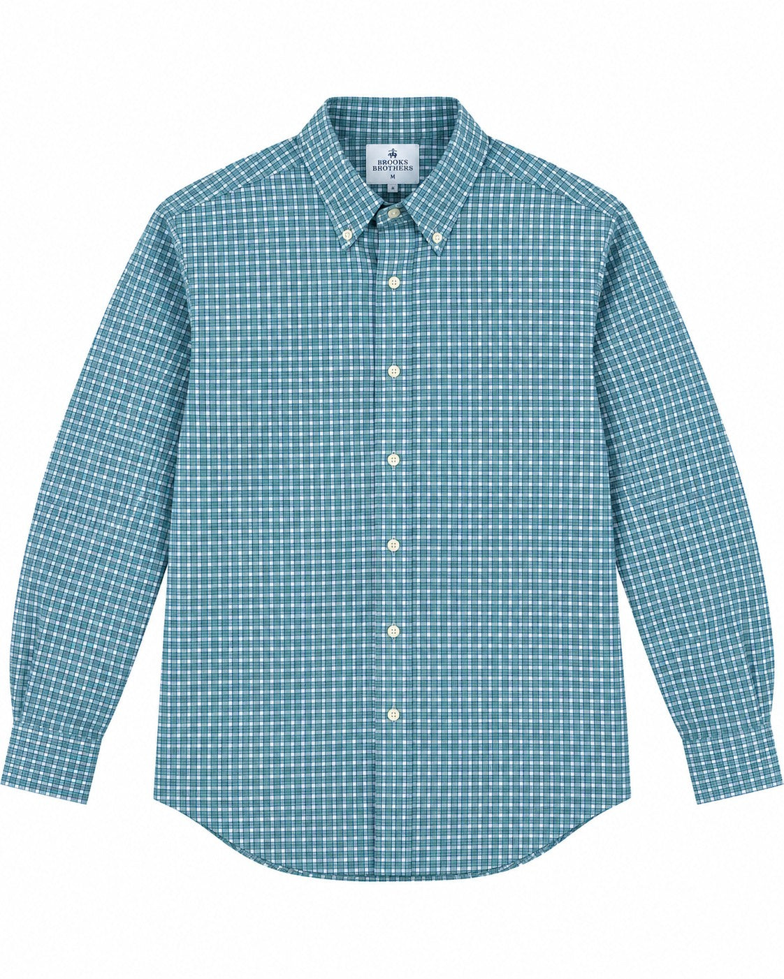CAMISA BROOKS BROTHERS 42112 REGULAR STRETCH VERDE CUADROS BLANCOS XXL
