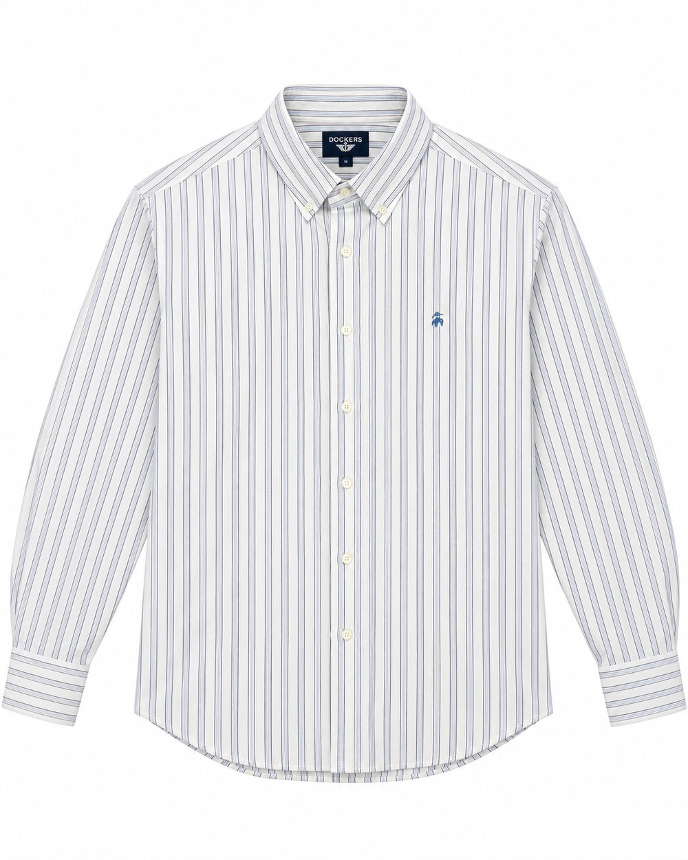 CAMISA BROOKS BROTHERS REGULAR MONOGRAMA BLANCA RAYAS VERTICALES AZULES/CAFÉ XL