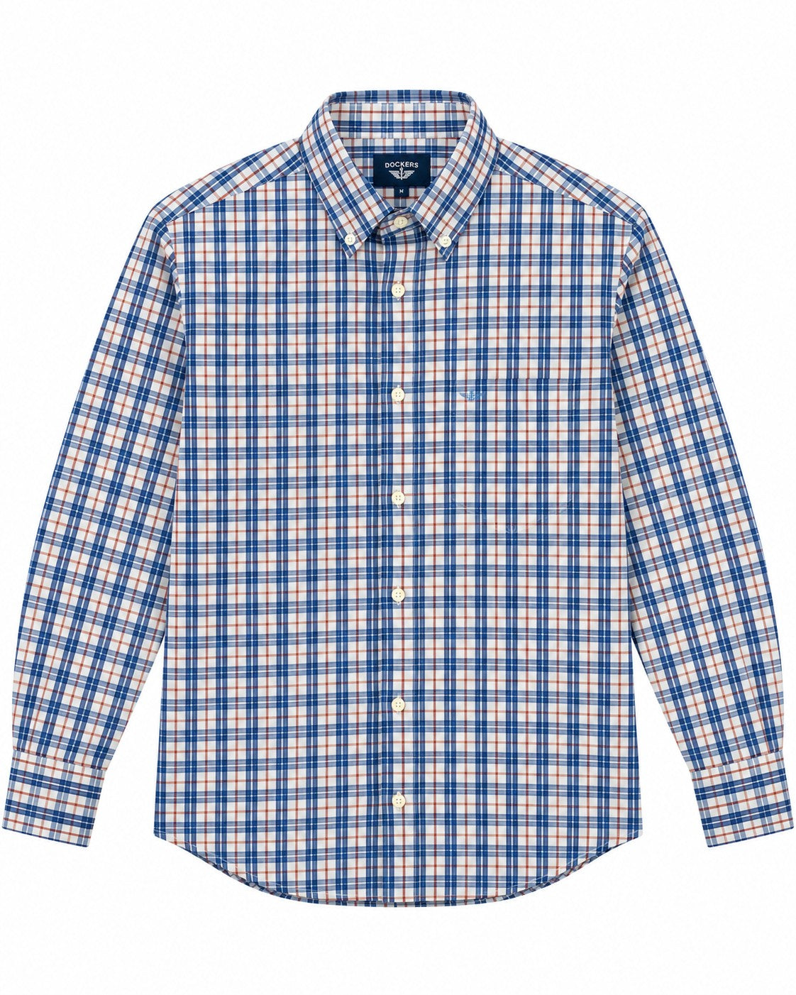 CAMISA BROOK BROTHERS REGULAR NON IRON BLANCA CUADROS GRANDES AZULES FRANJA ROJA