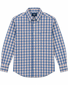 CAMISA BROOK BROTHERS REGULAR NON IRON BLANCA CUADROS GRANDES AZULES FRANJA ROJA