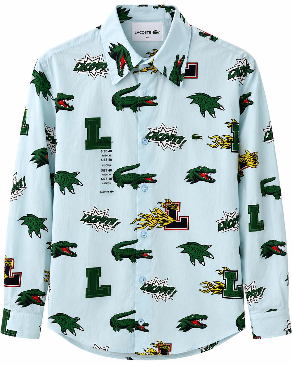 CAMISA LACOSTE REGULAR FIT AZUL CON COCODRILOS