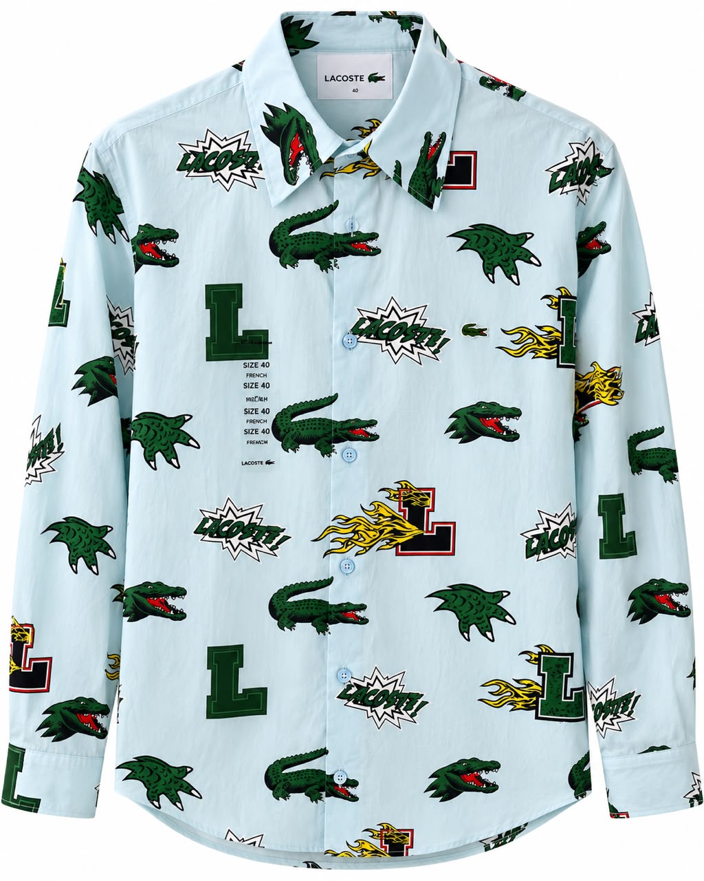 CAMISA LACOSTE REGULAR FIT AZUL CON COCODRILOS