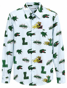 CAMISA LACOSTE REGULAR FIT AZUL CON COCODRILOS