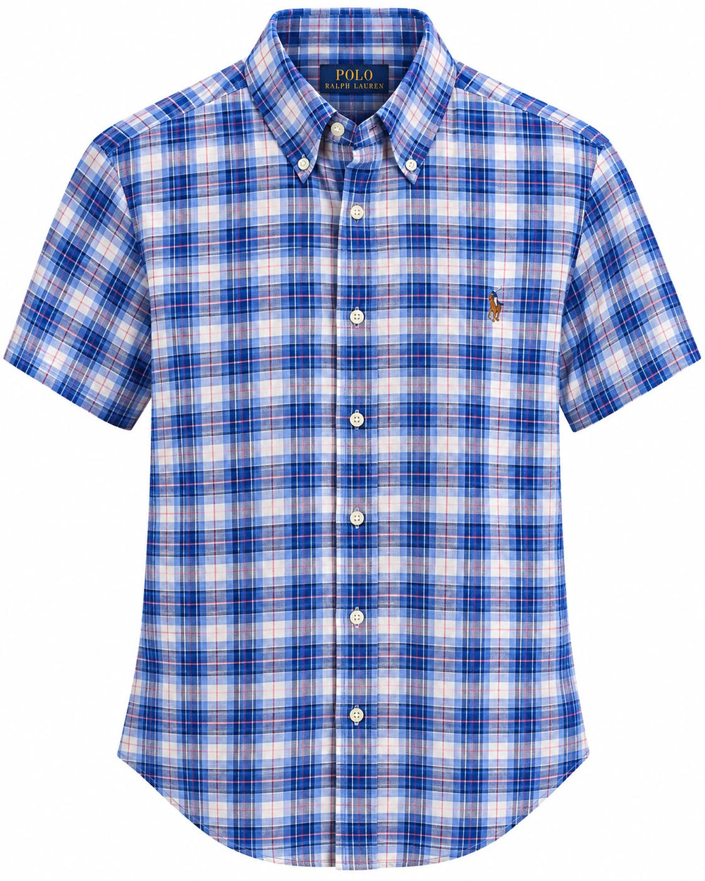 CAMISA POLO RALPH LAUREN CUADRICULA AZULES, BLANCO Y FRANJAS ROJAS S