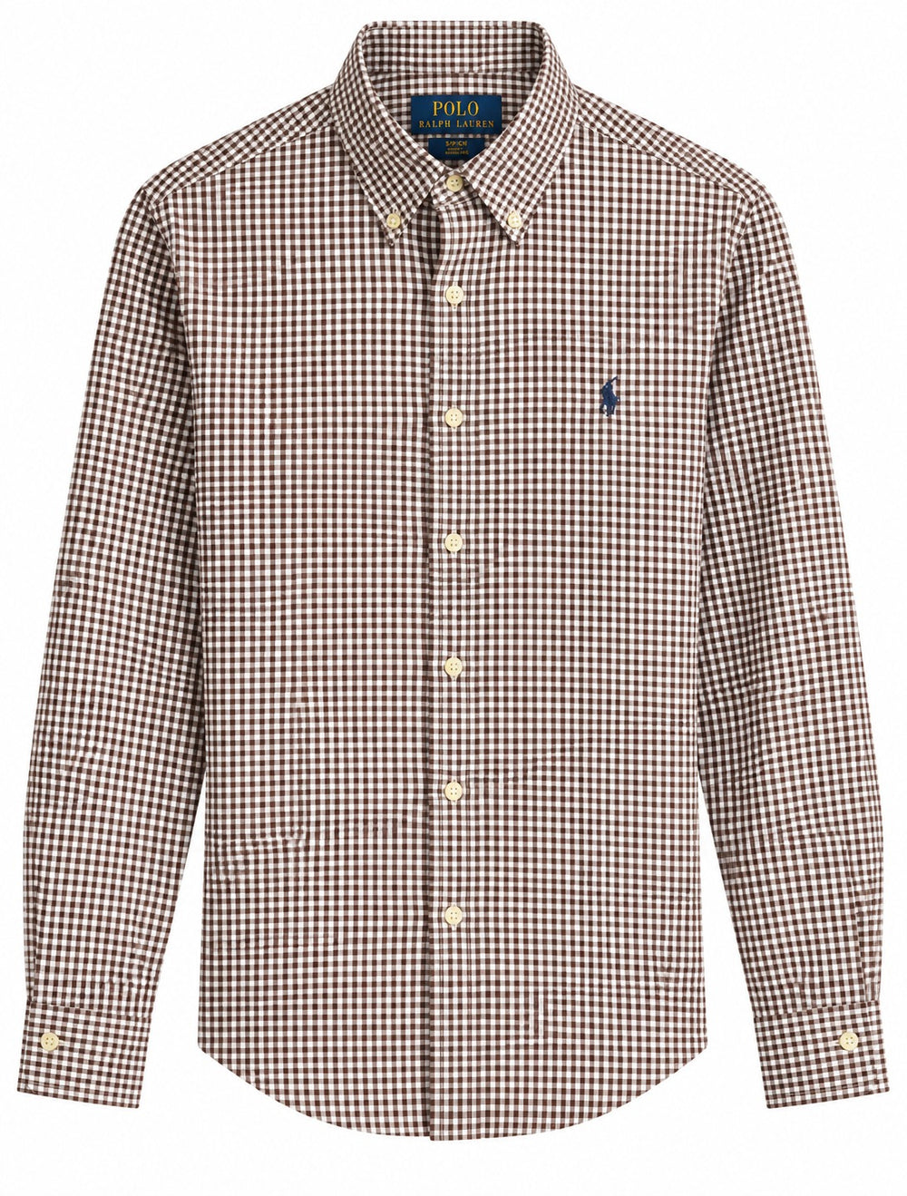 CAMISA PRL SLIM FIT STRETCH BLANCA CUADROS PEQUEÑOS CAFÉ M