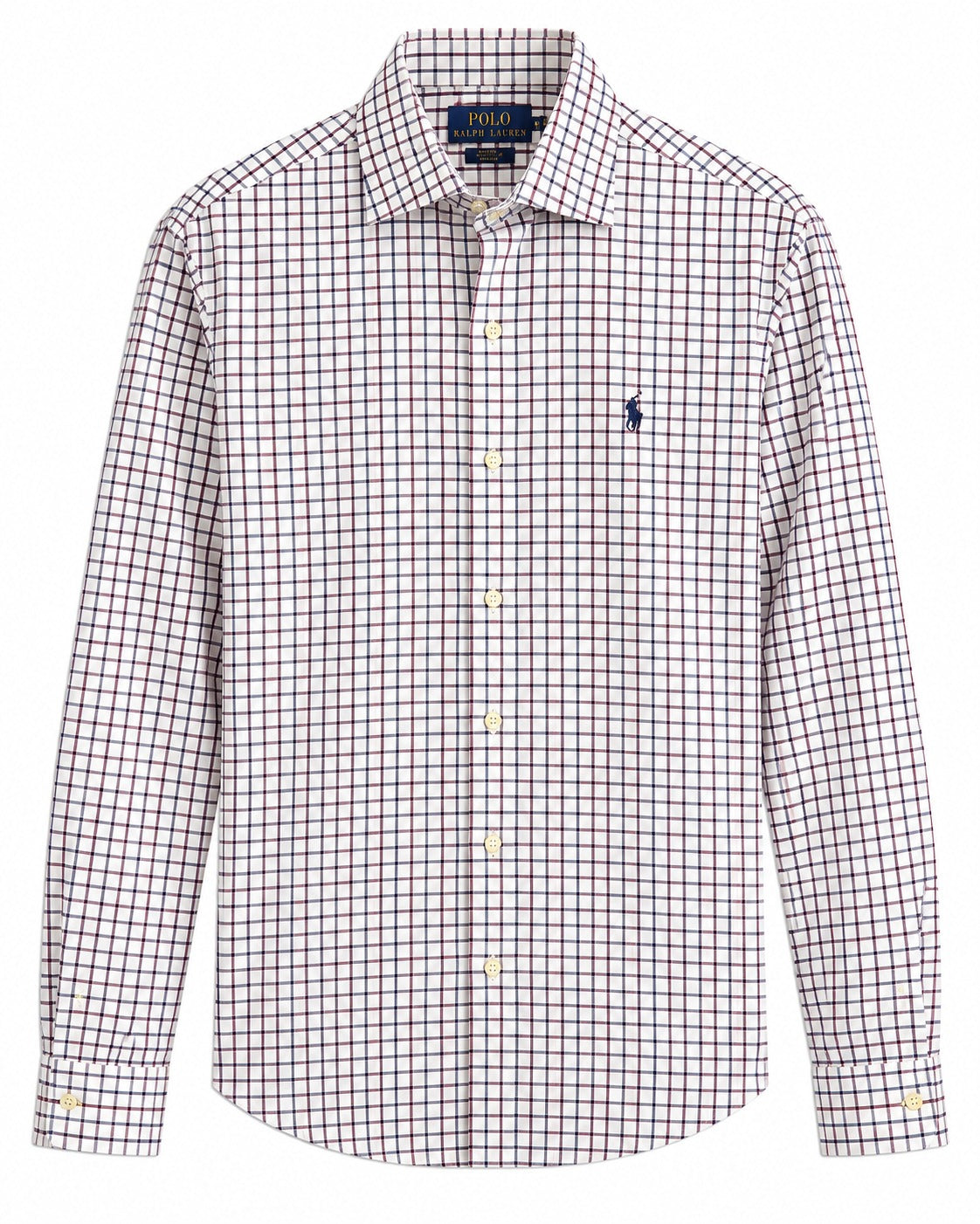 CAMISA PRL SLIM FIT STRETCH BLANCA CUADROS VINO Y NAVY