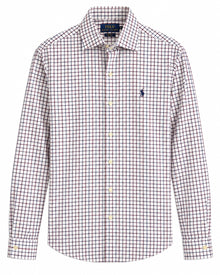 CAMISA PRL SLIM FIT STRETCH BLANCA CUADROS VINO Y NAVY