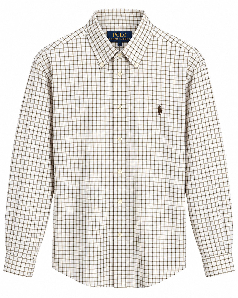 CAMISA PRL SLIM FIT STRETCH BLANCA CUADROS NEGROS Y CAFES S