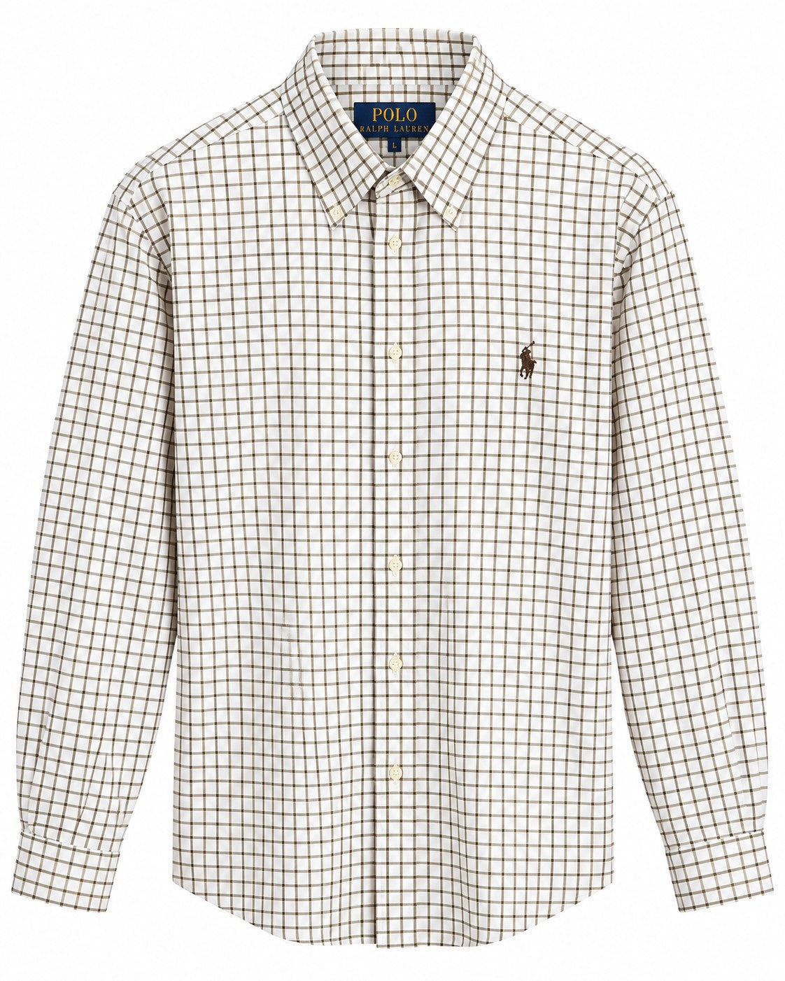 CAMISA PRL SLIM FIT STRETCH BLANCA CUADROS NEGROS Y CAFES S