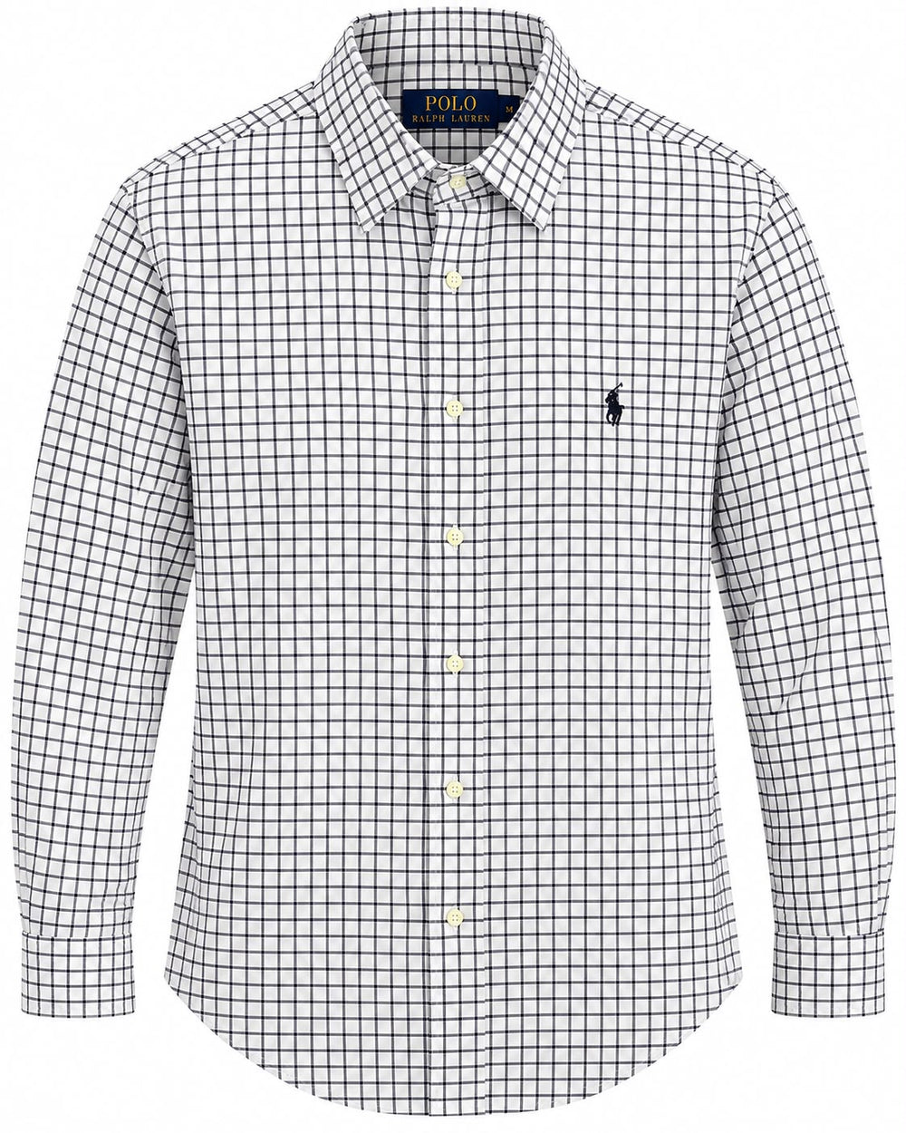 CAMISA PRL SLIM FIT STRETCH BLANCA CUADROS NEGROS Y CAFES M