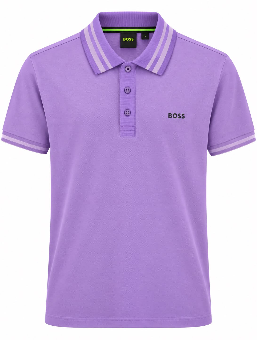 PLAYERA CABALLERO HUGO BOSS T POLO MORADO BAJITO BOTONES MONOG FRANJA LILA CUELLO S