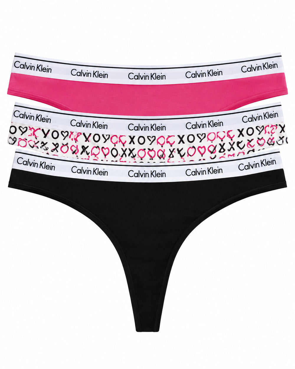CALZON DAMA CALVIN KLEIN THONG 3 PACK QP2350-004 ROSA/LETRAS/NEGRO XL