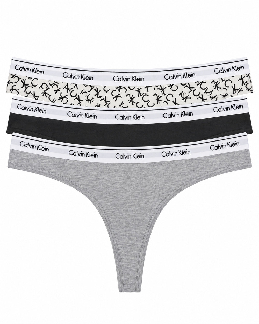CALZON DAMA CALVIN KLEIN THONG 3 PACK QP2350-301 LETRA/NEGRO/GRIS XL