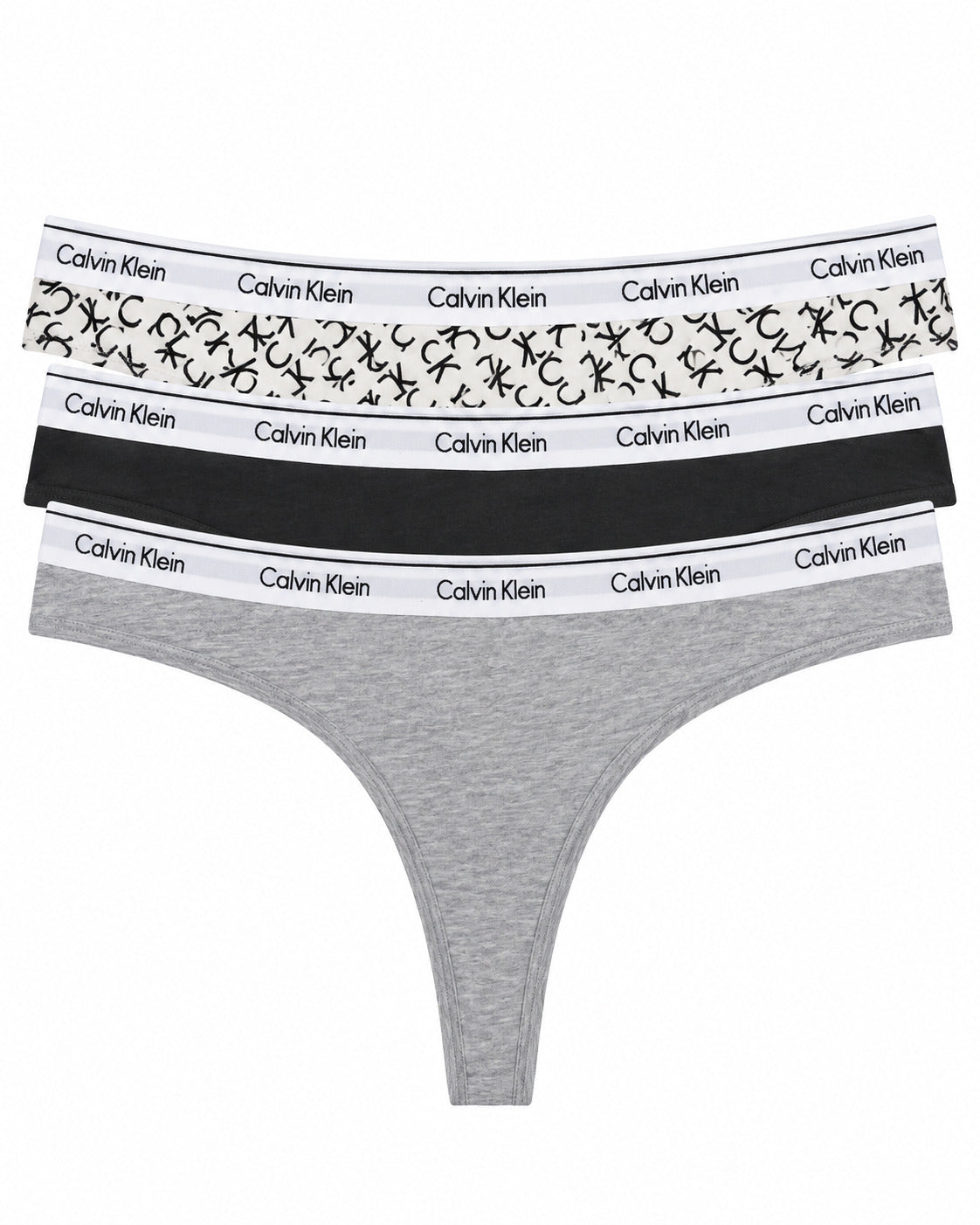 CALZON DAMA CALVIN KLEIN THONG 3 PACK QP2350-301 LETRA/NEGRO/GRIS XL