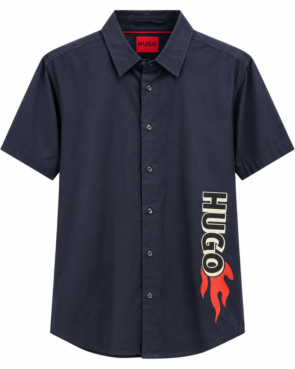 CAMISA CABALLERO HUGO BOSS STRAIGHT FIT AZUL NAVY LOGO LATERAL HUGO BLANCO S