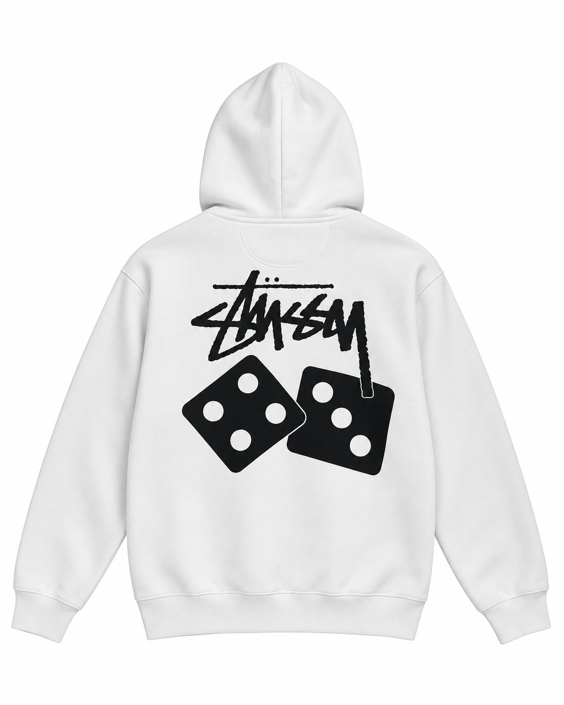 SUDADERA CABALLERO STUSSY BLANCO CON DISEÑO DADOS NEGROS