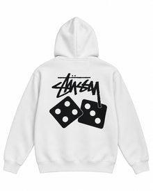 SUDADERA CABALLERO STUSSY BLANCO CON DISEÑO DADOS NEGROS