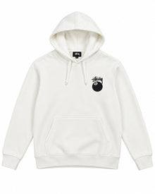 SUDADERA CABALLERO STUSSY BLANCO CON LOGO BOLA 8 NEGRA FRENTE Y ESPALDA XL