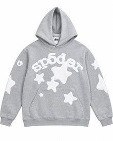 SUDADERA CABALLERO STUSSY GRIS CON ESTRELLAS BLANCAS