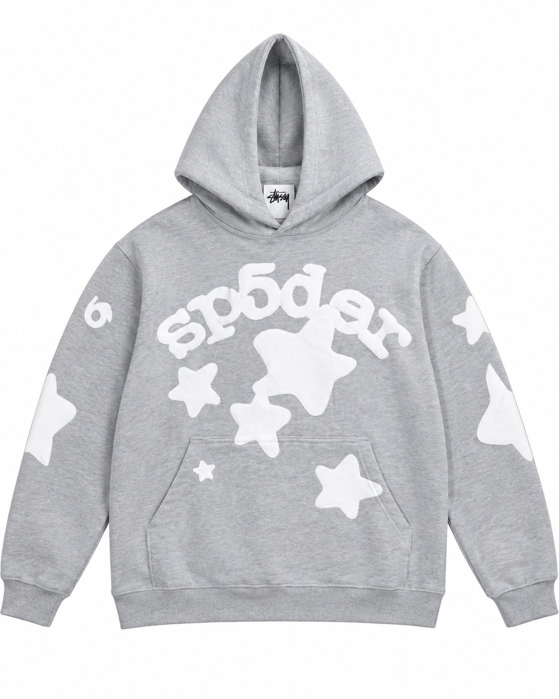 SUDADERA CABALLERO STUSSY GRIS CON ESTRELLAS BLANCAS