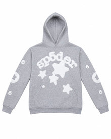SUDADERA CABALLERO STUSSY GRIS CON ESTRELLAS BLANCAS