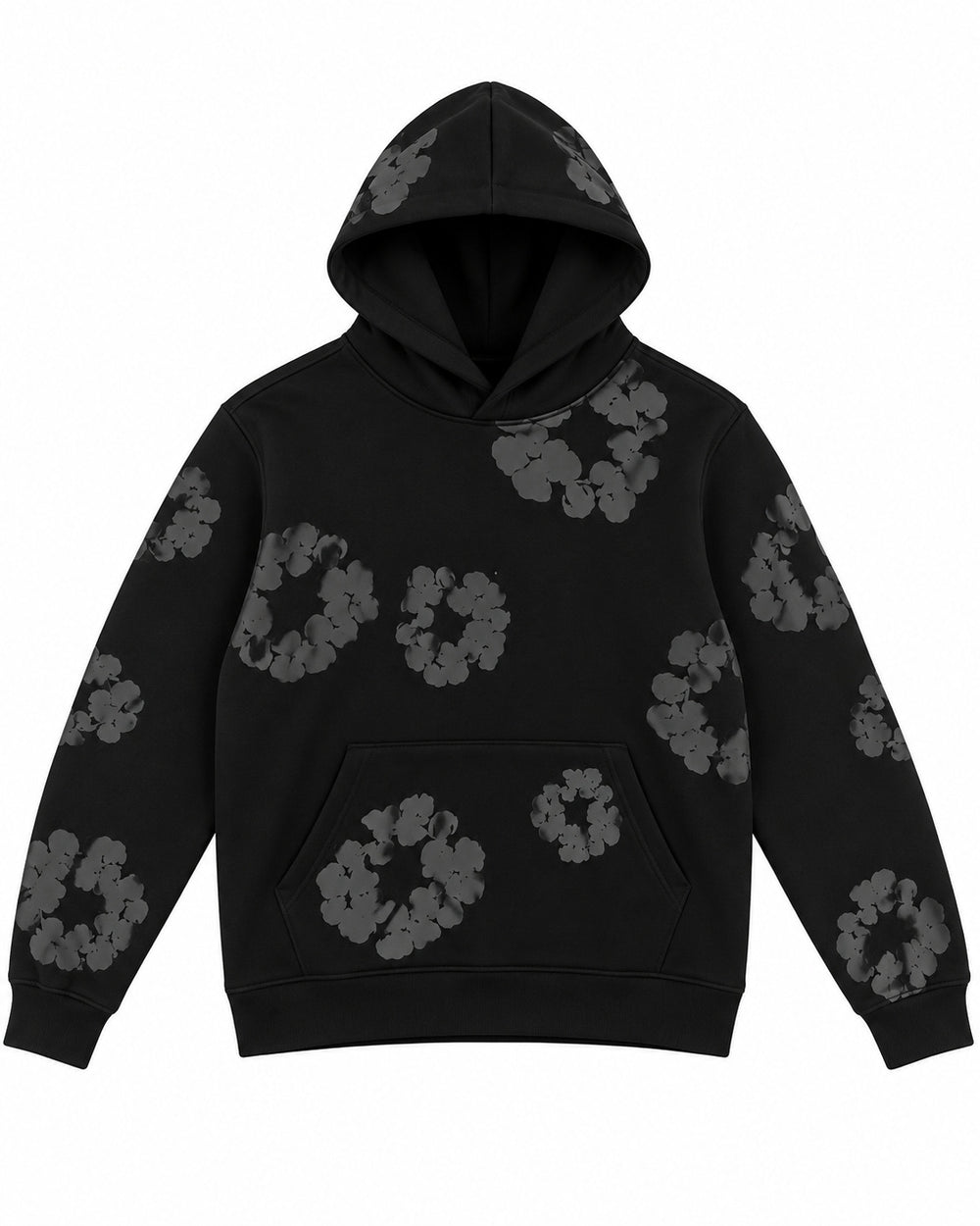 SUDADERA CABALLERO STUSSY NEGRA CON DISEÑO FLORES CIRCULARES NEGRA M