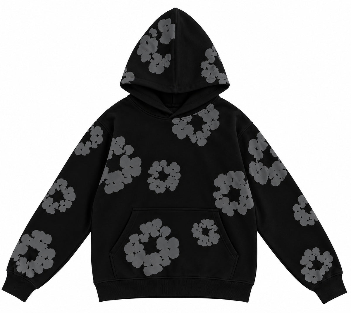 SUDADERA CABALLERO STUSSY NEGRA CON DISEÑO FLORES CIRCULARES NEGRA