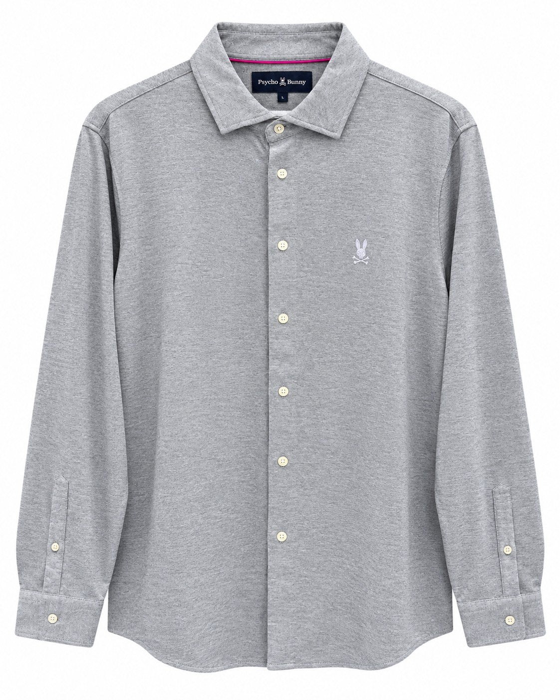 CAMISA CABALLERO PSYCHO BUNNY GRIS CON LOGO PEQUEÑO PECHO IZQUIERDO L