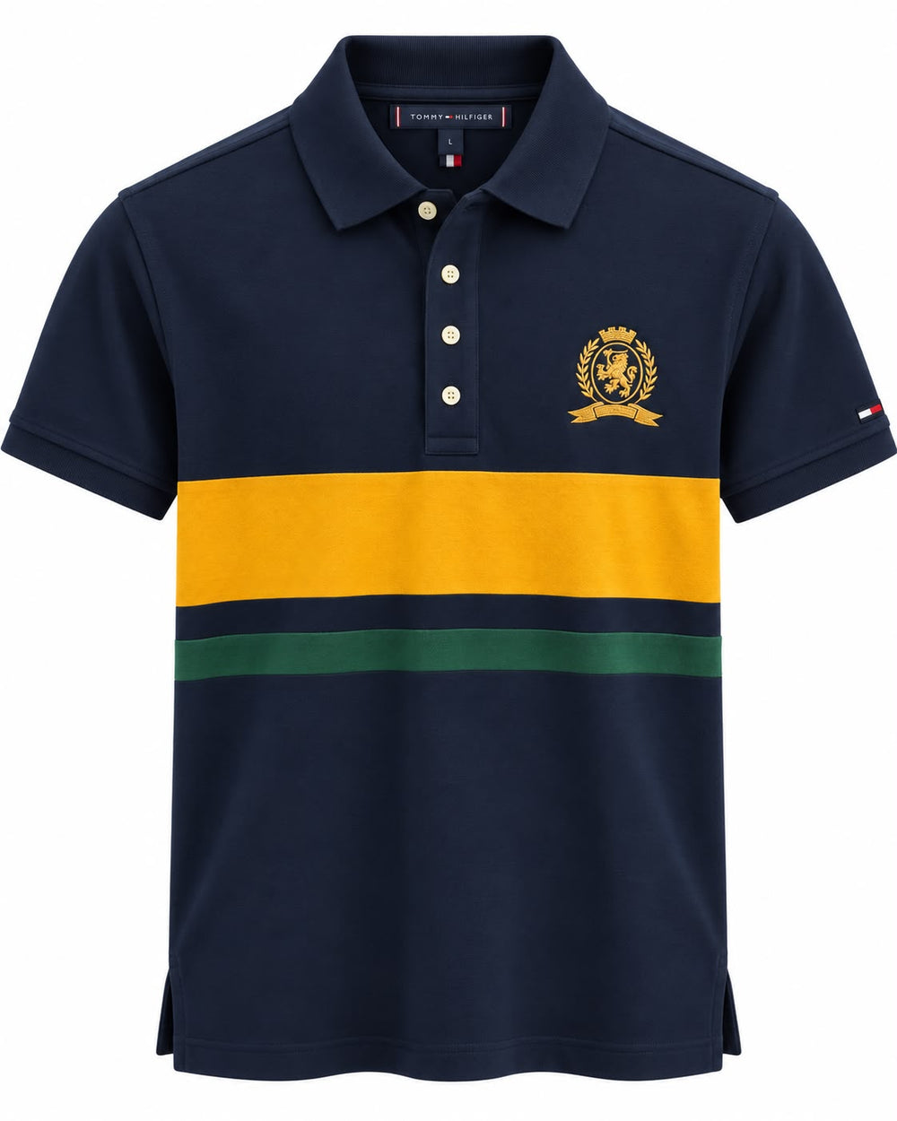 PLAYERA CABALLERO TOMMY H CUELLO T POLO AZUL NAVY FRANJA AMARILLA XM06305400 DW5 L