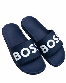 SANDALIAS CABALLERO HUGO BOSS AZUL NAVY CON LETRAS BLANCAS CHICAS
