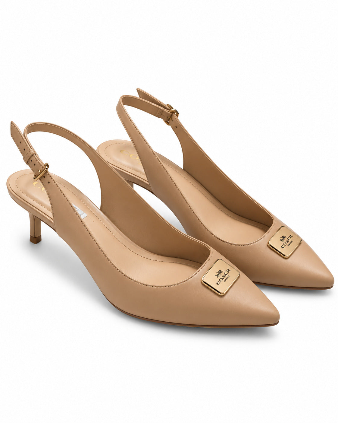TACONES COACH NUDE LOGO DORADO 3.5 MX