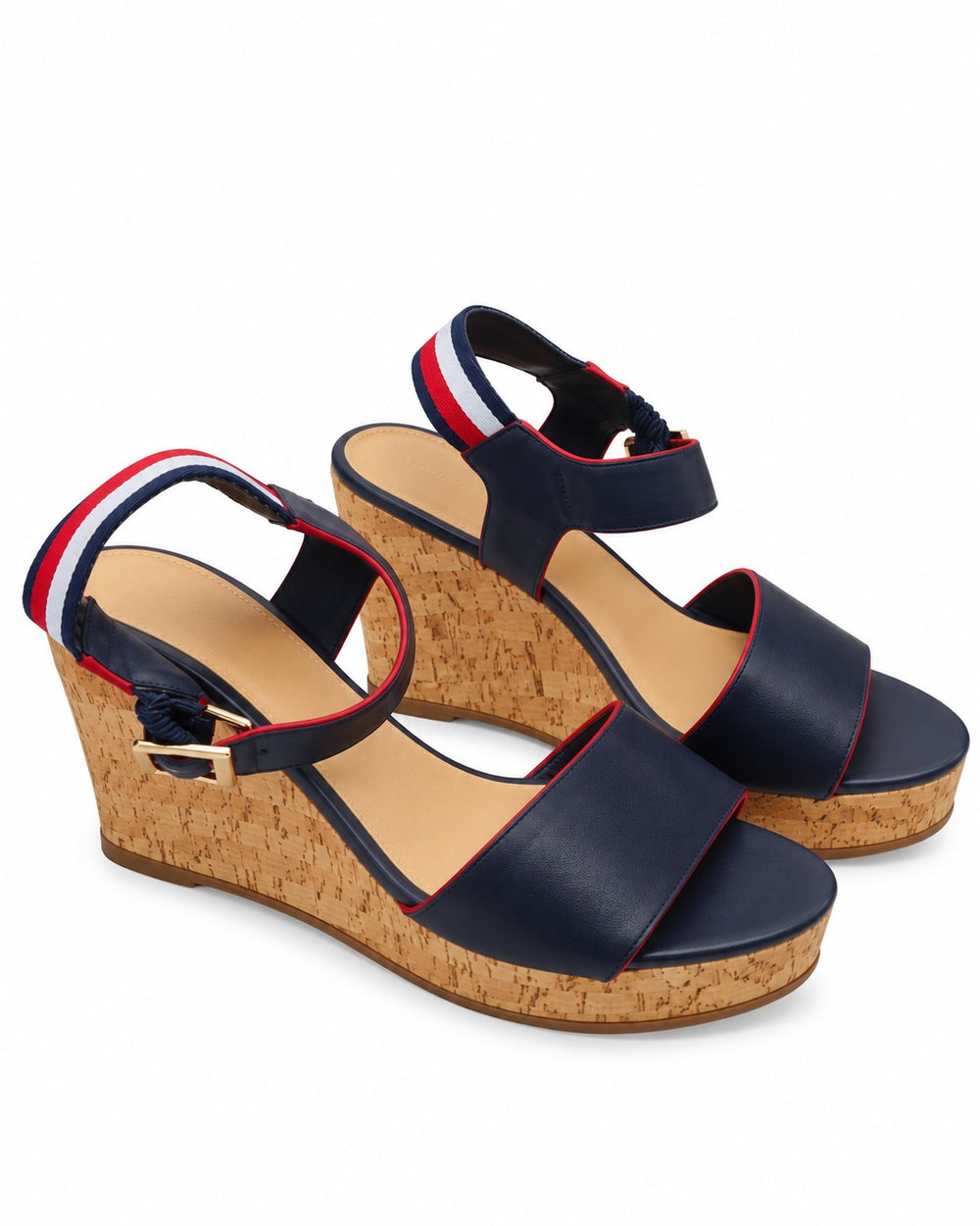 TACONES TOMMY HILFIGUER AZULES CON PARTE TRASERA RAYAS LOGO 6 MX