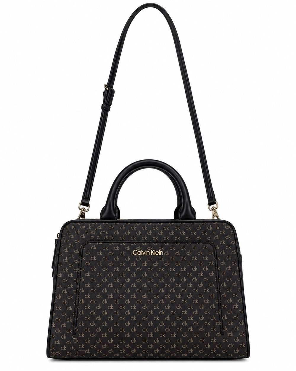 BOLSA CK CAFÉ MONOGRAMA LOGO DORADO