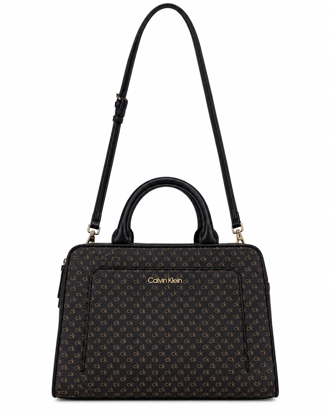 BOLSA CK CAFÉ MONOGRAMA LOGO DORADO