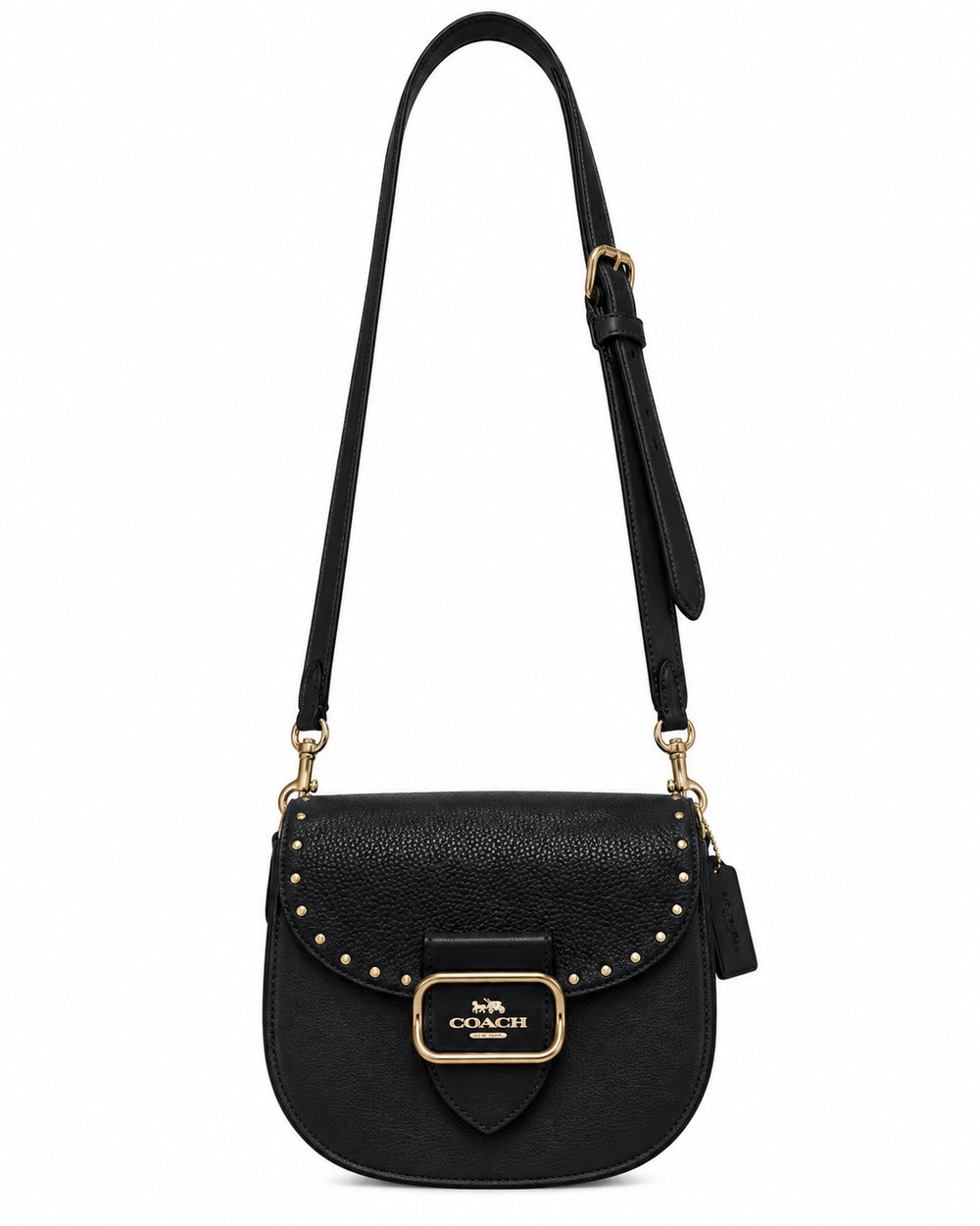 BOLSA COACH CAFÉ CON NEGRO Y DETALLES DORADOS