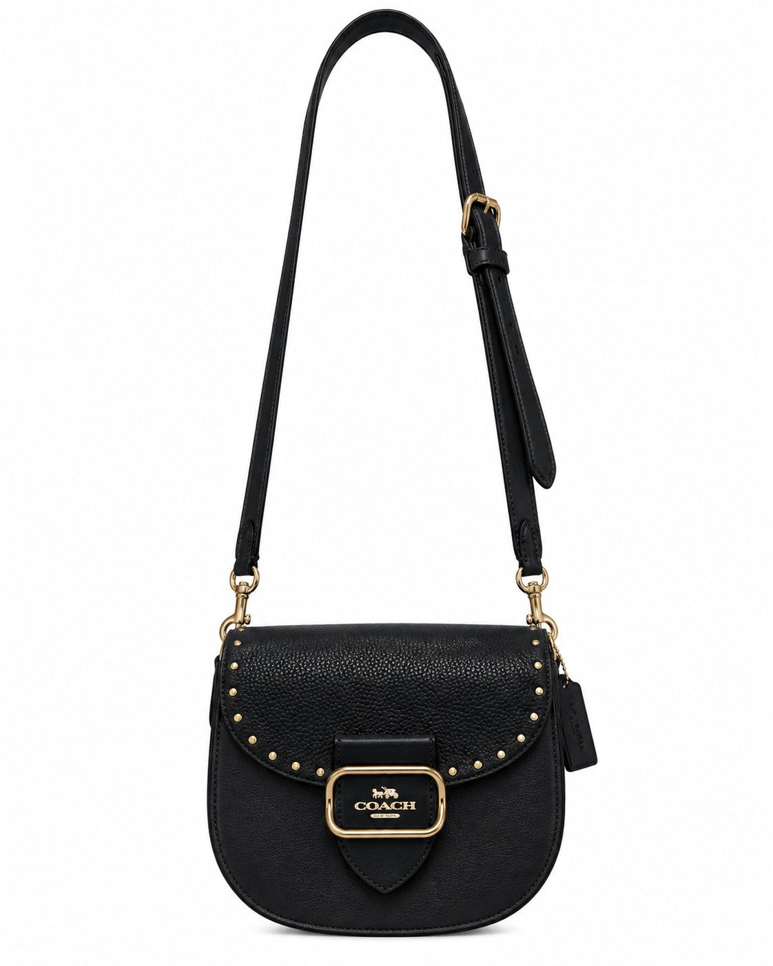 BOLSA COACH CAFÉ CON NEGRO Y DETALLES DORADOS