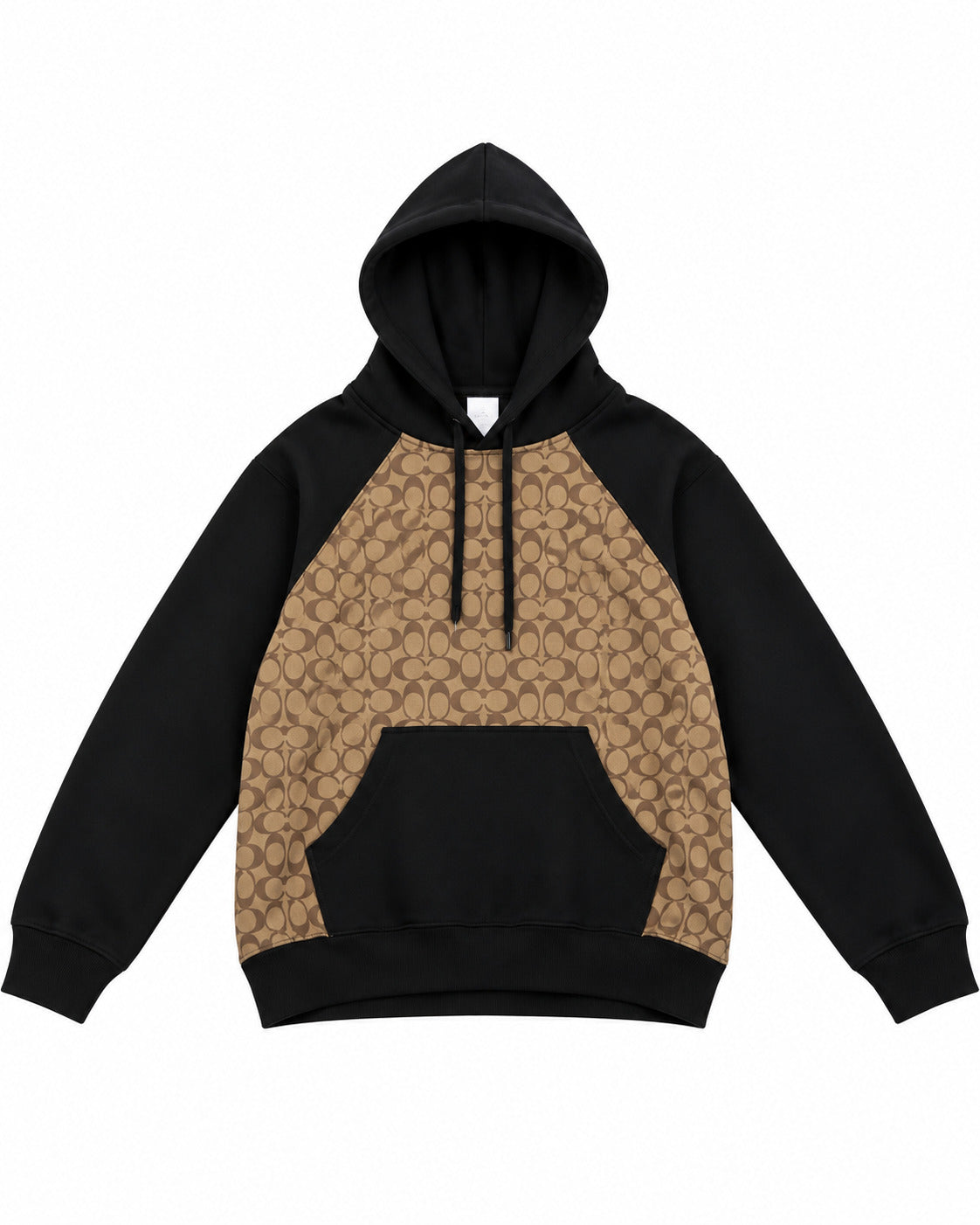 SUDADERA CABALLERO COACH NEGRO CON CAFÉ MONOGRAMA GORRO L