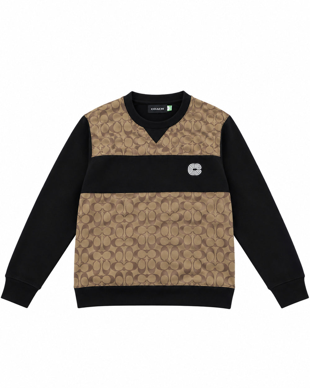 SUDADERA CABALLERO COACH NEGRO Y CAFÉ MONOGRAMA LOGO CHICO BLANCO M