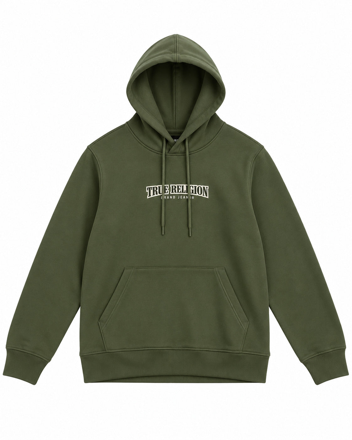 SUDADERA CABALLERO TRUE RELIGION VERDE CON LOGO NEGRO CON CREMA