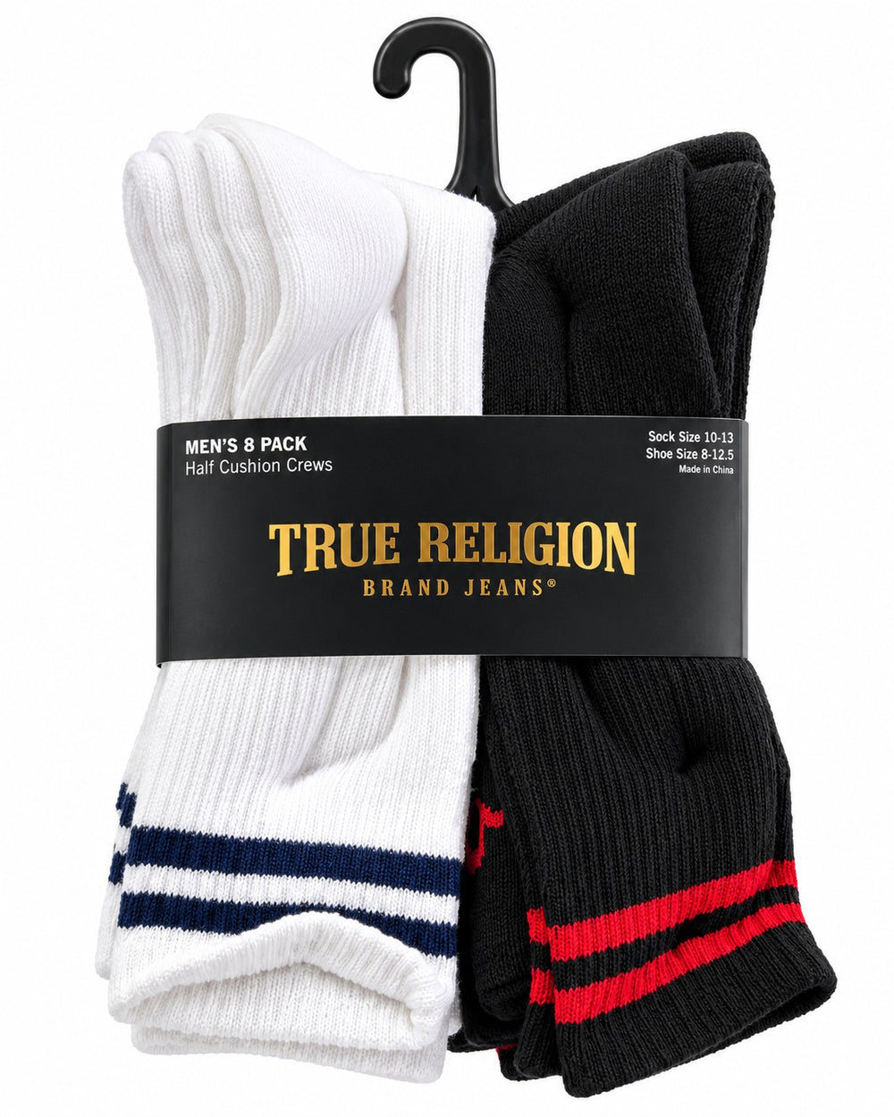 CALCETAS CABALLERO TRUE RELIGION 8 PACK NEGRO/BLANCO