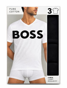 PAQUETE DE PLAYERAS HUGO BOSS V-NECK T-SHIRT REGULAR FIT 3PZS NEGRO
