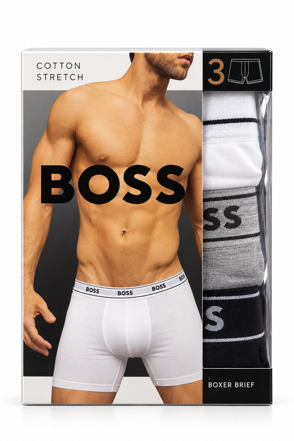 BOXER HUGO BOSS COTTON STRETCH FABRIC 3PZS BLANCO/GRIS/NEGRO
