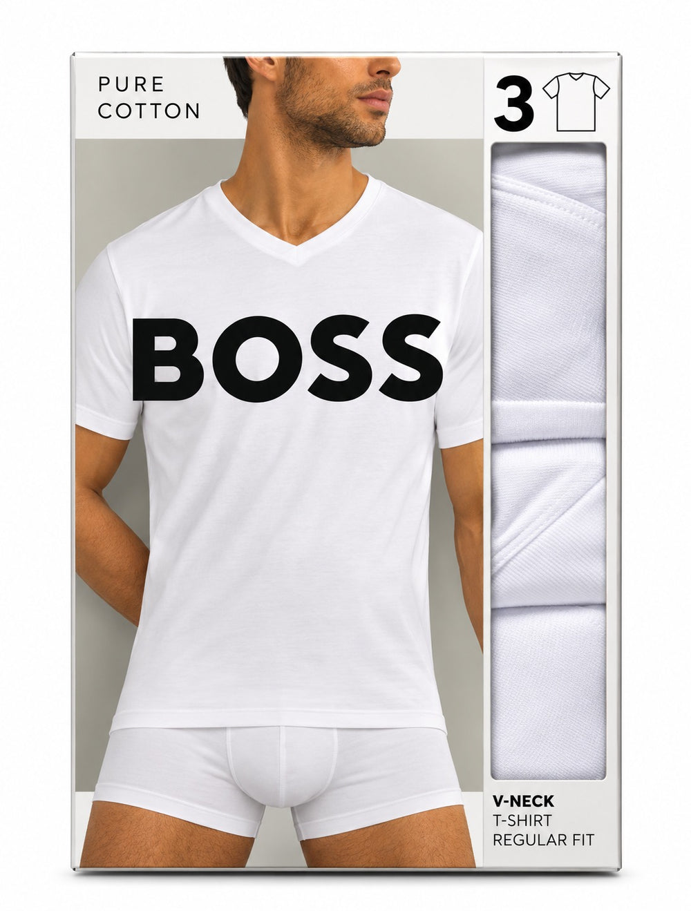 PAQUETE DE PLAYERAS HUGO BOSS V-NECK T-SHIRT REGULAR FIT 3PZS BLANCO
