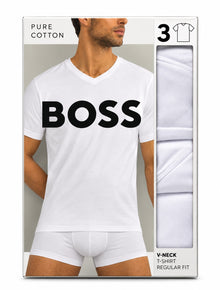 PAQUETE DE PLAYERAS HUGO BOSS V-NECK T-SHIRT REGULAR FIT 3PZS BLANCO